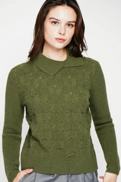 Pull col roulé croisé kaki