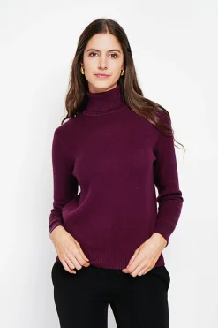 Pull col roulé fourré bordeaux