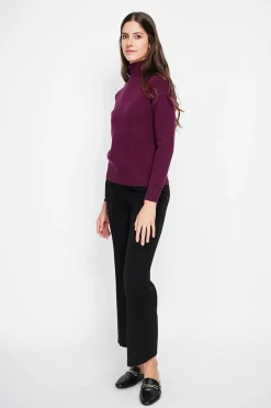 Pull col roulé fourré bordeaux