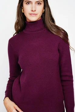 Pull col roulé fourré bordeaux