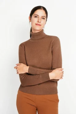 Pull col roulé fourré marron