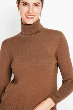 Pull col roulé fourré marron