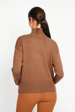 Pull col roulé marron