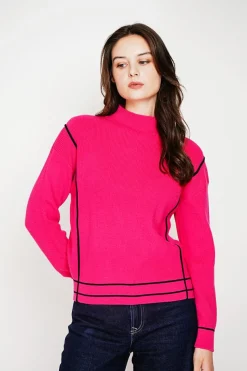 Pull col roulé montant fushia