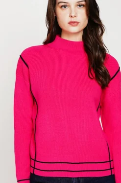 Pull col roulé montant fushia