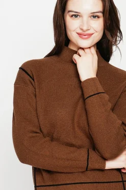Pull col roulé montant marron