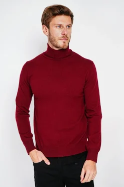Pull col roule bordeaux