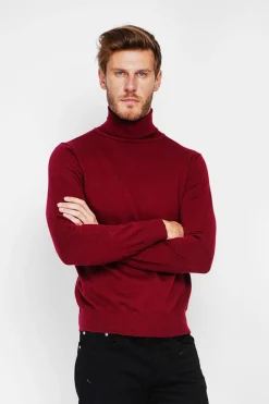 Pull col roule bordeaux