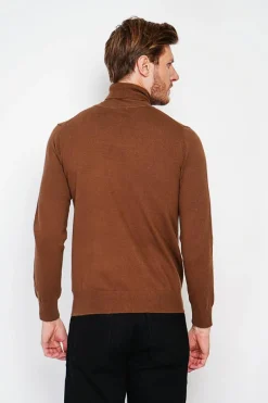 Pull col roule marron