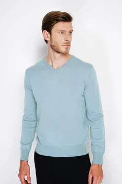 Pull col V turquoise