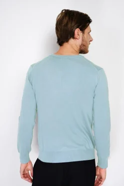 Pull col V turquoise