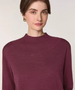 Pull Colette 100% laine col montant cotelé violet prune