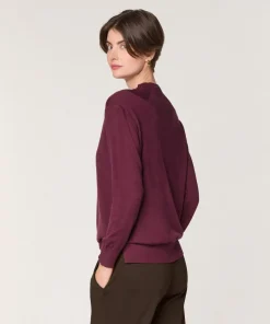 Pull Colette 100% laine col montant cotelé violet prune