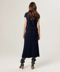 Pull Colombine manches courtes col montant bleu nuit