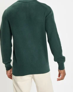 Pull côtelé en Coton & Laine vert