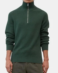 Pull côtelé en Coton & Laine vert