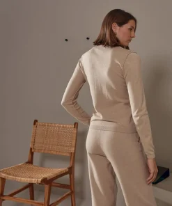 Pull Dahlia col rond marron moka