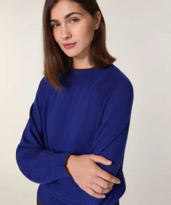 Pull Déborah 100% laine col bicolore bleu océan