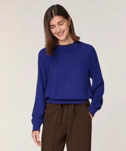 Pull Déborah 100% laine col bicolore bleu océan
