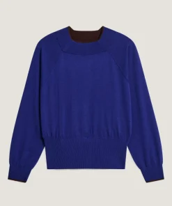 Pull Déborah 100% laine col bicolore bleu océan