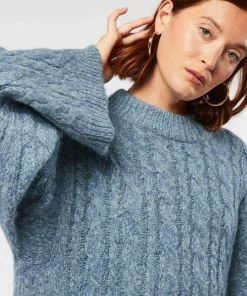 Pull Diane col montant à torsades bleu gris