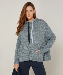 Pull Domitille à capuche chiné bleu