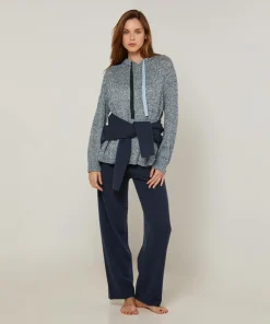 Pull Domitille à capuche chiné bleu