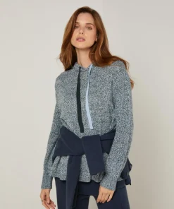 Pull Domitille à capuche chiné bleu