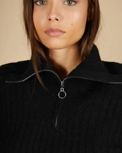 Pull en Alpaga & Cachemire Hélène col zippé manches raglan noir