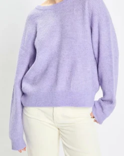 Pull en Alpaga & Laine mélangés gaufré violet clair