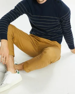 Pull en Cachemire & Laine Memarino rayé col rond bleu marine