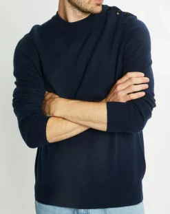 Pull en Cachemire & Laine Mesailor col rond bleu marine
