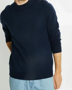 Pull en Cachemire & Laine Mesailor col rond bleu marine