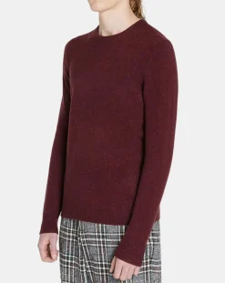 Pull en Cachemire & Laine Meps col rond bordeaux chiné