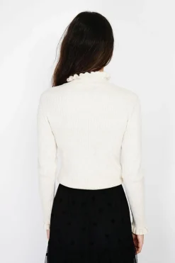 Pull en Cachemire & Soie mélangés col montant crème