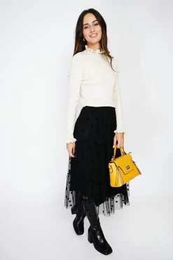 Pull en Cachemire & Soie mélangés col montant crème