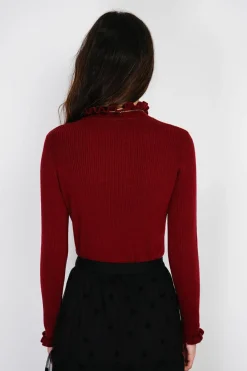 Pull en Cachemire & Soie mélangés col montant bordeaux