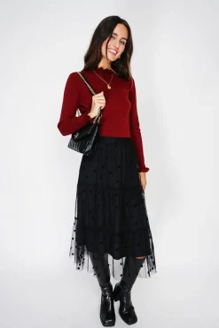 Pull en Cachemire & Soie mélangés col montant bordeaux