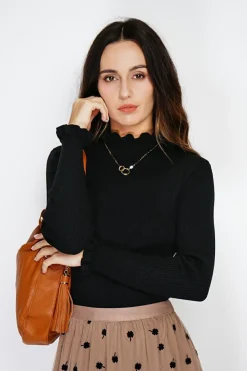 Pull en Cachemire & Soie mélangés col montant noir