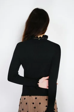 Pull en Cachemire & Soie mélangés col montant noir