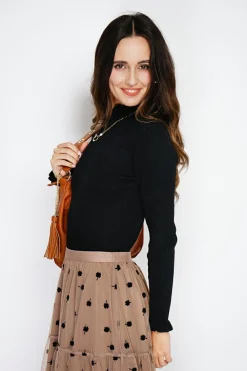 Pull en Cachemire & Soie mélangés col montant noir