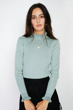 Pull en Cachemire & Soie mélangés col montant jade