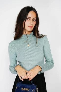Pull en Cachemire & Soie mélangés col montant jade