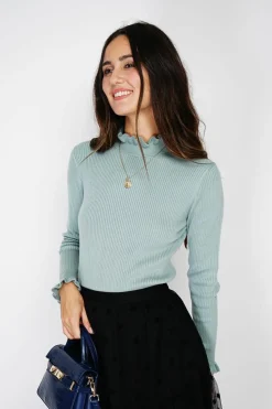 Pull en Cachemire & Soie mélangés col montant jade