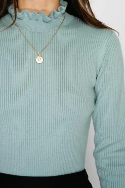 Pull en Cachemire & Soie mélangés col montant jade