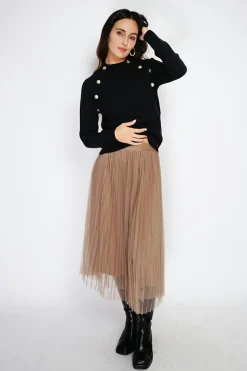 Pull en Cachemire mélangé boutons fantaisie noir