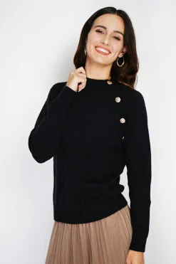 Pull en Cachemire mélangé boutons fantaisie noir