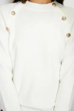 Pull en Cachemire mélangé boutons fantaisie naturel