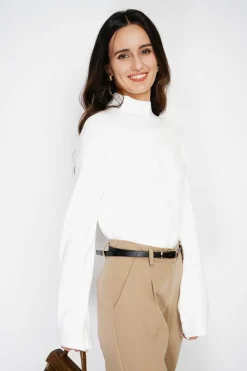 Pull en Cachemire mélangé col montant naturel