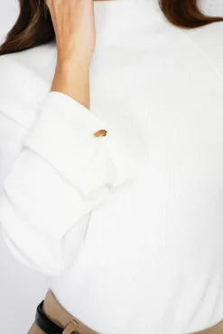 Pull en Cachemire mélangé col montant naturel